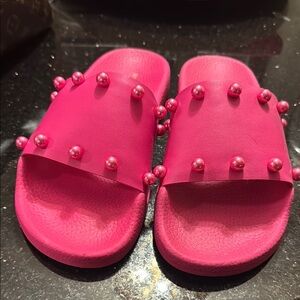 Stuart Weizman Pink Studded Slide Sandals